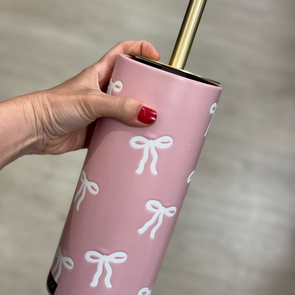 Pink Tumbler with White Bow Design